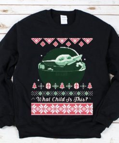 Baby Yoda Star Wars Ugly Christmas Sweater Star Wars The Mandalorian The Child Red Hue Portrait Hilarious Shirts Christmas Party T-Shirt