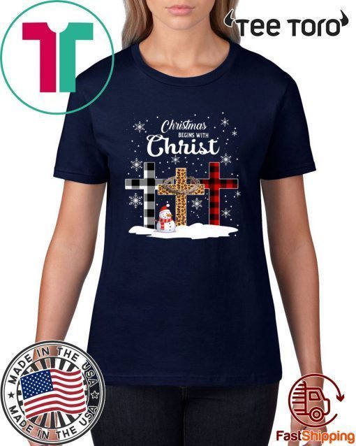 Christmas Begins With Christ Jesus Cross Snowman Shirt - Offcial Tee