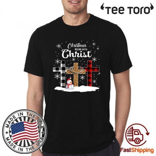 Christmas Begins With Christ Jesus Cross Snowman Shirt - Offcial Tee