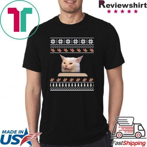 Cat Meme Woman Yelling At Table Christmas T-Shirt