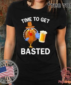 Funny Time To Get Basted Beer Drinking Thanksgiving Turkey For T-Shirt