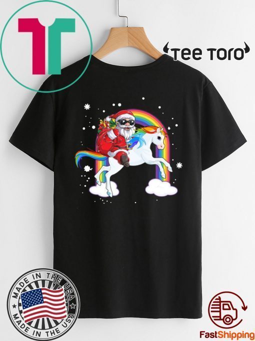 Santa Claus Riding Unicorn Christmas T-Shirt - Offcial Tee