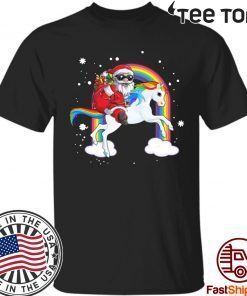 Santa Claus Riding Unicorn Christmas T-Shirt - Offcial Tee