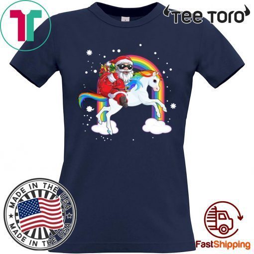 Santa Claus Riding Unicorn Christmas T-Shirt - Offcial Tee
