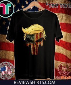 Skull With Iconic Trump Hair President Flag America T Shirt