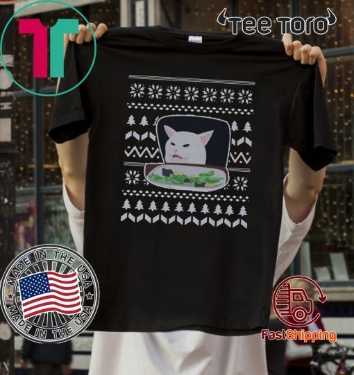 Cat At Dinner Table Ugly Christmas Shirt Smudge Lord The Cat Meme