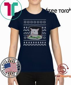 Cat At Dinner Table Ugly Christmas Shirt Smudge Lord The Cat Meme