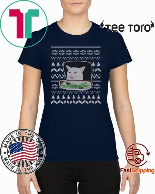 Cat At Dinner Table Ugly Christmas Shirt Smudge Lord The Cat Meme