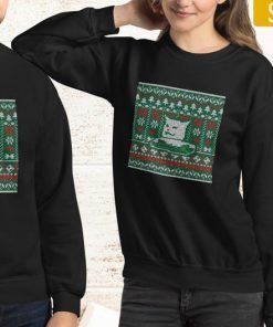 Woman Yelling at Cat Meme Ugly Christmas Sweater Faux Cross Stitch Duo Set in T-shirt, Hoodie, Sweatshirt