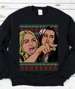 Woman Yelling at Cat Meme Ugly Christmas Sweater Faux Cross Stitch Unisex Shirt in T-Shirt Hoodie Sweatshirt