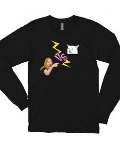 Woman yelling at Cat Shirt, smudge the cat christmas sweater, Long sleeve t-shirt
