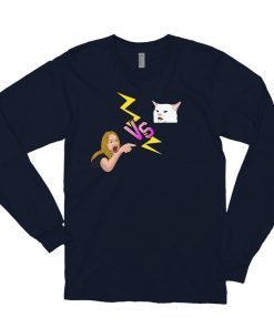 Woman yelling at Cat Shirt, smudge the cat christmas sweater, Long sleeve t-shirt
