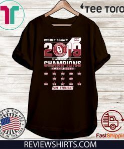 Boomer Sooner 2019 Big 12 Football Champions Oklahoma Sooners Five Straight Tee Shirt