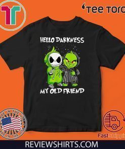 Grinch and Skelington Hello Darkness My Old Friends Offcial T-Shirt