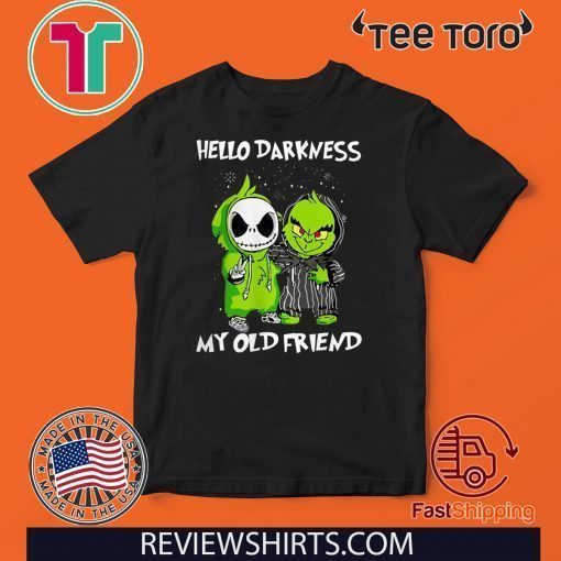 Grinch and Skelington Hello Darkness My Old Friends Offcial T-Shirt