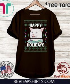 Happy Holidays Cat Woman Yelling At Cat Christmas Shirt T-Shirt