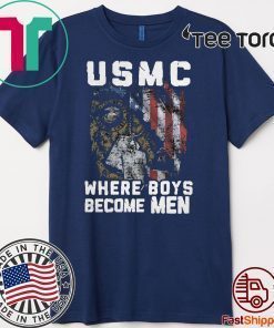 United States Marine Corps Where Boys Become Men American Flag 2020 T-Shirt