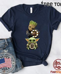 Baby Yoda and Baby Groot hug Boston Bruins Tee Shirt