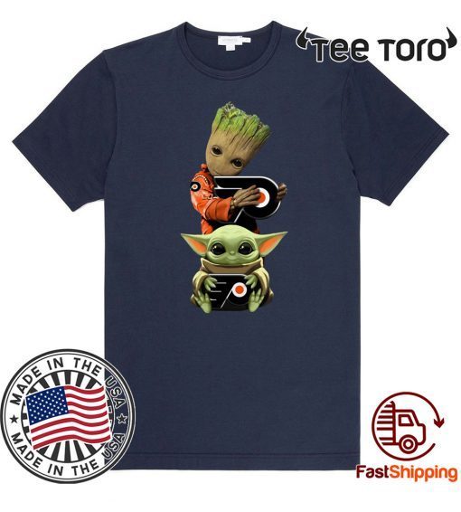 Baby Yoda and Baby Groot hug Philadelphia Flyers 2020 T-Shirt