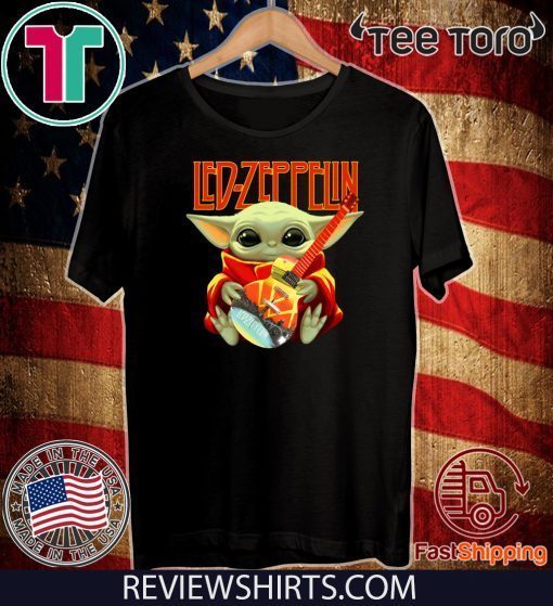 Baby Yoda hug Led Zeppelin guitar Shirt T-Shirt