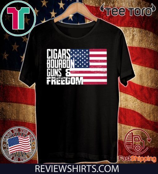 Cigars Bourbon Guns And Freedom American Flag For T-Shirt