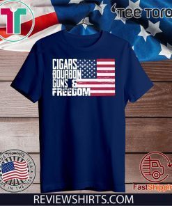 Cigars Bourbon Guns And Freedom American Flag For T-Shirt