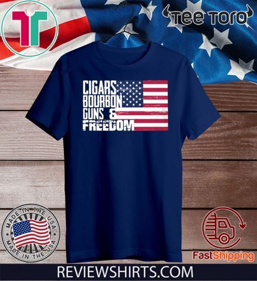 Cigars Bourbon Guns And Freedom American Flag For T-Shirt