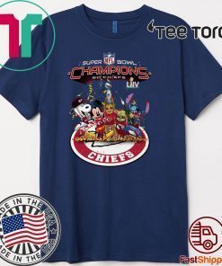 Snoopy Mickey Groot Baby Yoda Stitch Kansas City Chiefs Super Bowl Champions 2020 T-Shirt