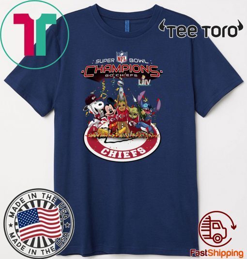 Snoopy Mickey Groot Baby Yoda Stitch Kansas City Chiefs Super Bowl Champions 2020 T-Shirt