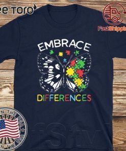 Embrace Differences Autism Butterfly Puzzle Piece Tee Shirt