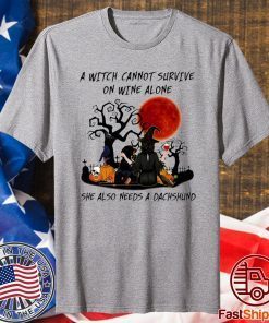 A Witch Cannot Survive On Wine Alone She Also Needs A Shih Tzu Halloween T-Shirt