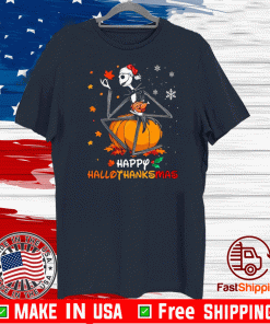 Jack Skellington With Santa Hat Happy Hallothanksmas Gift T-Shirt
