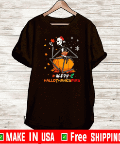 Jack Skellington With Santa Hat Happy Hallothanksmas Gift T-Shirt
