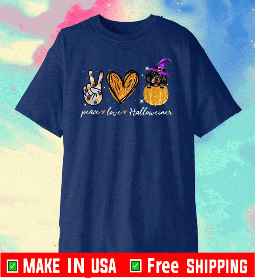 Peace Love Dachshund Witch Halloween Official T-Shirt