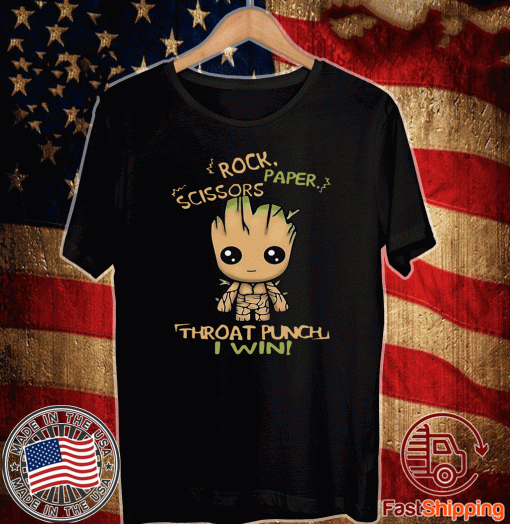 BABY GROOT ROCK PAPER SCISSORS THROAT PUNCH I WIN 2020 T-SHIRT