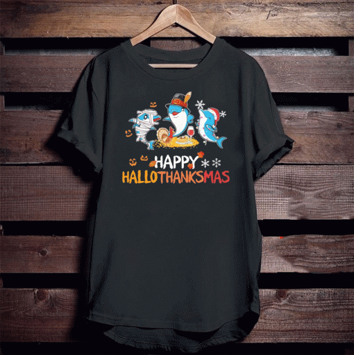 Baby Shark Halloween and Merry Christmas happy Hallothanksmas T-Shirt