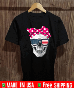 Womens American Skull Women's Pride With Cute Pink Polka Style Gift T-Shirt