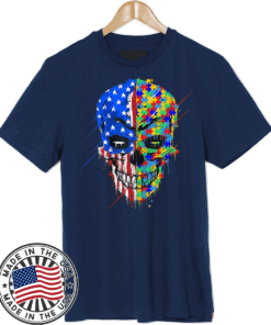 Buy Spooky Skull Autism Awareness US Flag American Support Shirt