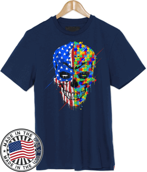 Buy Spooky Skull Autism Awareness US Flag American Support Shirt