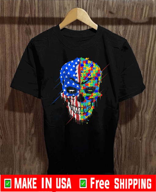 Buy Spooky Skull Autism Awareness US Flag American Support Shirt