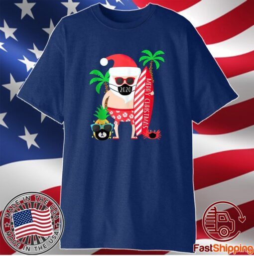 Funny 2020 Christmas Surfing Gift For Surfer Santa With Mask Shirt