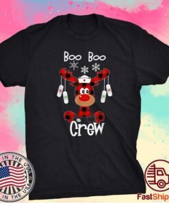 Funny Cute Reindeer Buffalo Plaid Boo Boo Crew Nurse Shirt