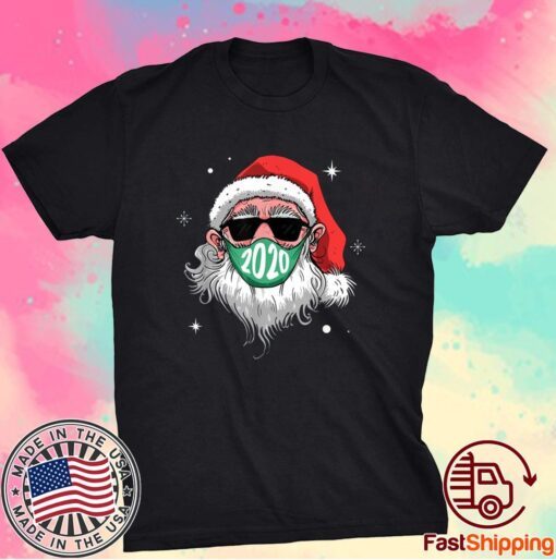 Santa With Face Mask Christmas 2020 Family Pajamas Xmas Shirt