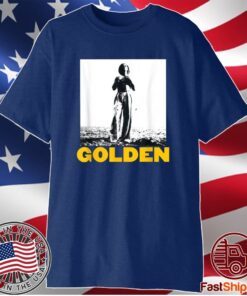 The man stand with golden 70s styles vintage shirt