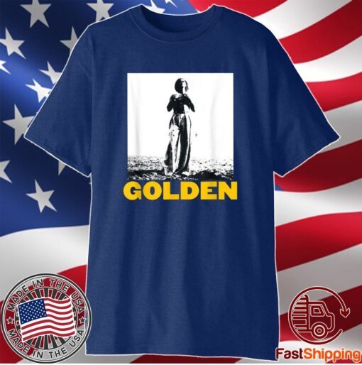 The man stand with golden 70s styles vintage shirt