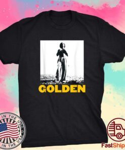 The man stand with golden 70s styles vintage shirt