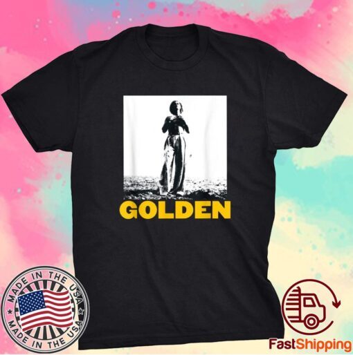 The man stand with golden 70s styles vintage shirt