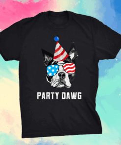 Boston Terrier Party Dawg Patriotic Dog And Sunglasses Shirt