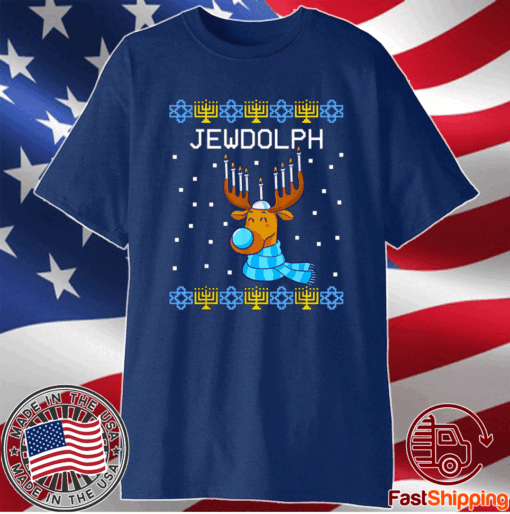 Jewdolph Ugly Hanukkah Sweater Reindeer Menorah Chanukah Shirt