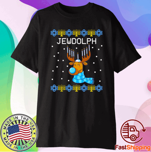 Jewdolph Ugly Hanukkah Sweater Reindeer Menorah Chanukah Shirt